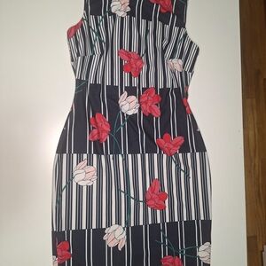 Tommy Hilfiger Black and White Striped Floral Midi Dress